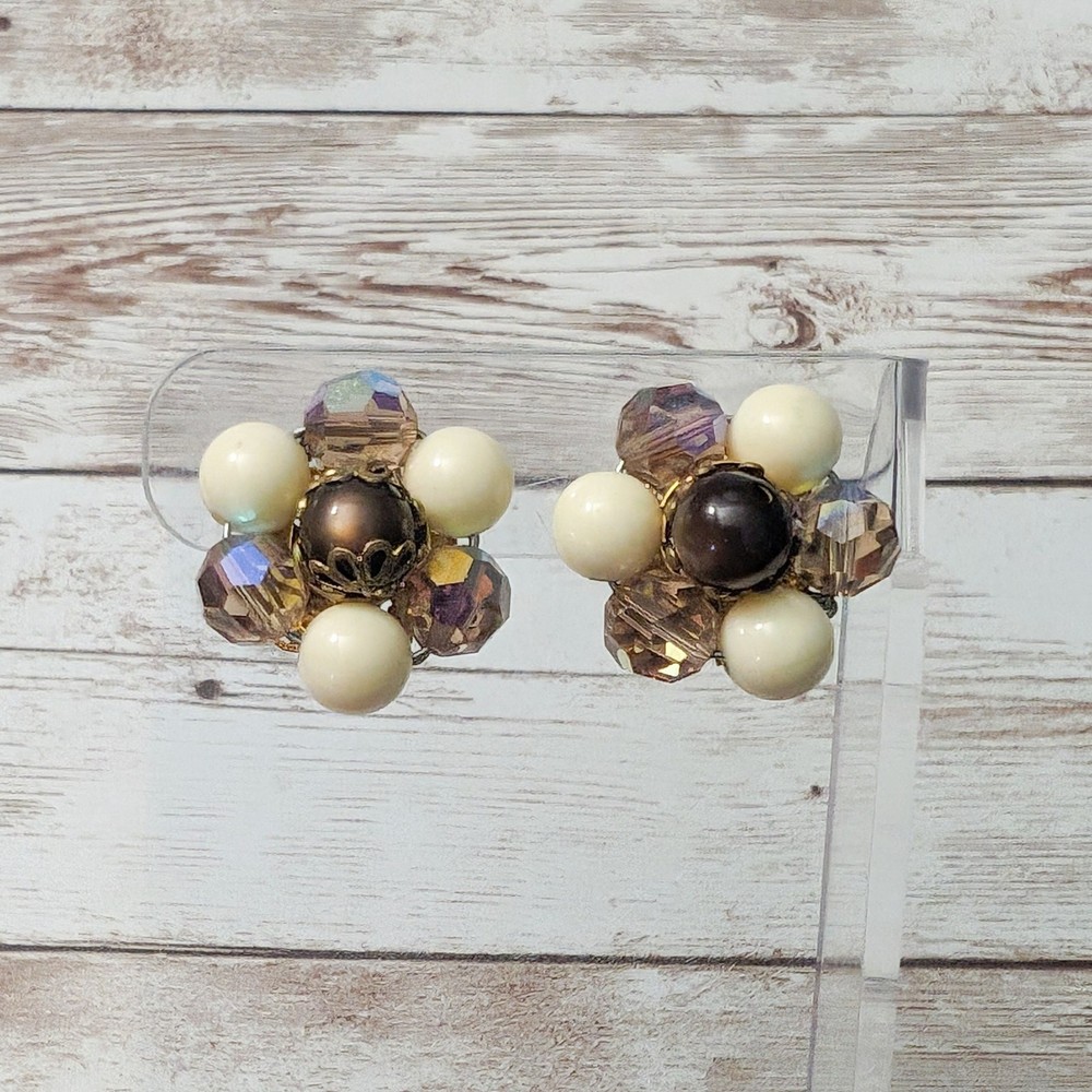 Vintage Clip On Earrings Cream & Other Colors Cluster
