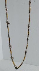 Retro Vintage Shiny Gold Tone Bar Link Chain with Small Charms Necklace 30”