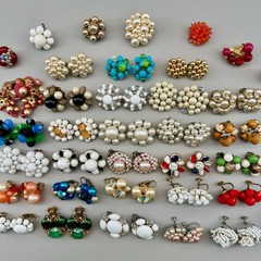 Vintage Cluster Clip On Earrings Lot Germany Hong Kong Japan 28 Pairs 14 Singles
