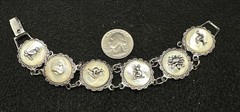 HTF Vtg Australia Souvenir MOP SILVER TONE BRACELET Kangaroo, Koala, Kookaburra
