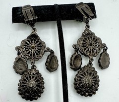 Barrera Crystal Clip-On Drop Earrings Of vibrant green crystals set in Gunmetal