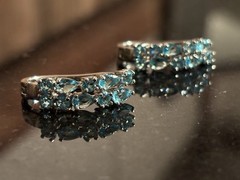 Vintage 1990s 925 Sterling Aquamarine Color Gemstone Hoop Earrings