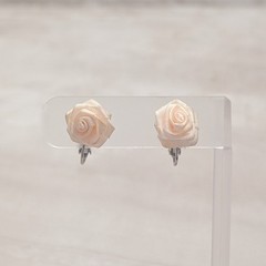 Vintage Clip On Earrings Very Light Peachy Pink Fabric Rose