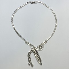 Vintage Silver Tone Baby Blue Rhinestone Asymmetrical Choker Necklace 14.5″
