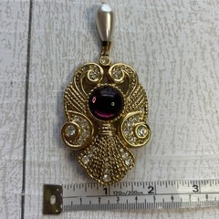 Vintage Jeff Lieb Gold Tone Brooch Faux Pearl Rhinestone Purple