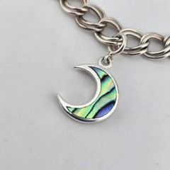 Sterling Silver 925 Italy Charm Bracelet w Abalone Moon Charm Size 7.75