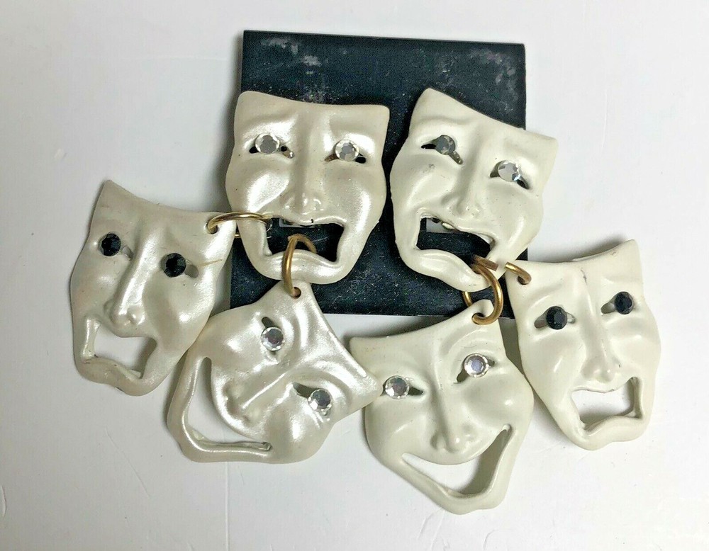 Vintage Whimsical JEFF LIEB Dangling Masks Comedy Tragedy Earrings