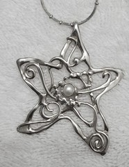 HAGIT GORALI Sterling Vintage Israel Pearl Star Pendant W Chain