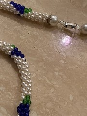 Vintage Faux Seed Pearl Grape Cluster Woven Rope Necklace Clasp Signed Germany