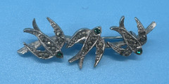 Victorian Style Crystal Bird Silver Tone Brooch Pin