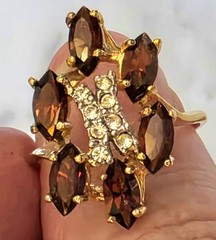 Vintage Golden-brown Rhinestone Coctail Ring, 18k HGE, SIZE 9.25
