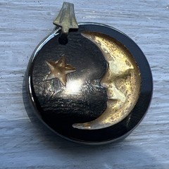 Vintage Moon Star Black Glass Pendant Charm 3/4”