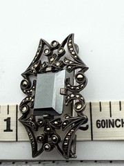 Antique Sterling Silver Unmarked natural hematite brooch Trombone Clasp 1.5”X1”