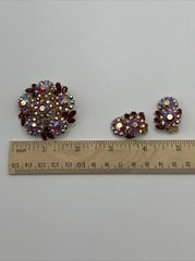 Vintage Rare Crown TRIFARI Red AB Rhinestone Contessa Brooch & Earring Set #791