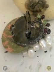 Vintage Brooch Jasper Genuine Pearls Cluster Olivine Stones Pin Pendant
