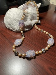 VINTAGE PEARL AND LAVENDER BEADS NECKLACE-21′ -EXCELLENT CONDITION