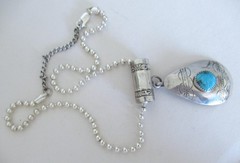 NAVAJO? STERLING PENDANT NECKLACE by AT, 2 1/2 INCHES PENDANT, 19 INCHES CHAIN