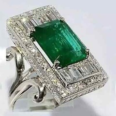 Vintage Style 6 Ct Green Emerald Cut Diamond Engagement 14K White Gold FN Ring