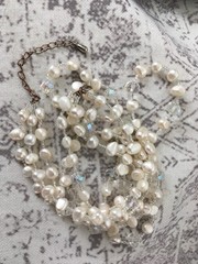 triple strand baroque fwp pearl bead necklace and earrings