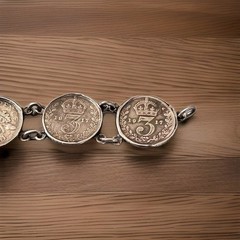 VTG Great Britain 3Pence 8Coins 7.5″ Sterling Victoria George Bracelet 1883-1934