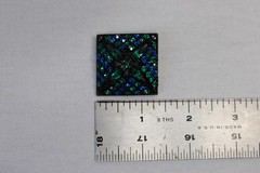 Vintage Blue Green Rhinestone Brooch & Clip Earrings Set Black Japanned Metal