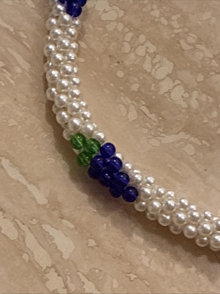 Vintage Faux Seed Pearl Grape Cluster Woven Rope Necklace Clasp Signed Germany
