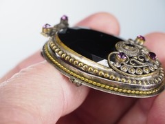 Antique brooch pin faceted Czecho Slovakia glass silver & gold mount jewelry