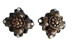 VTG Jeff Lieb Clip Earrings Dark Gold Rhinestone One Of A Kind Custom Handmade