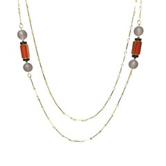 Sarah Coventry Beaded Necklace Monterey Lucite Gold Tone Bar Link Double Chain