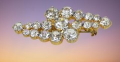 Vintage Gold Tone Clear Rhinestone Brooch Pin Bling USA Seller