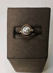 Signed “S” 14k Yellow Gold Cultured Pearl Ring Size 6.75 2.8g