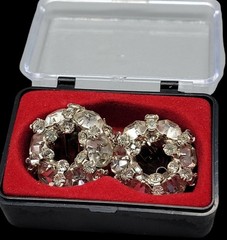 Signed Vintage Warner Clear Rhinestone Wreath Clip On Earrings 1950 Original Box