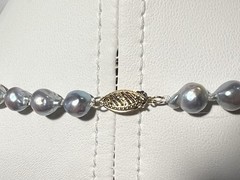 Japanese Silver-Blue Baroque Saltwater Akoya Pearl Necklace 14k clasp 6-9.5mm