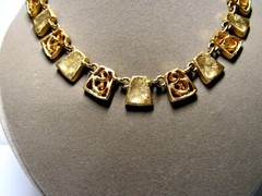Vintage Choker Necklace Bright Gold Tone Trapezoid Geometric Chain Statement 18″