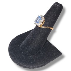 Vintage 18K HGE Light Blue CZ Halo Cocktail Ring Gold Tone Statement Size 8