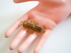 Brooch Tiger’s Eye? Glass? Color Brass 7.2 G/5.2 X 2.7 Cm