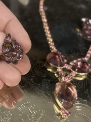 Antique Czech Czechoslovakia Bohemian Amethyst Glass Rhinestone Demi Parure Set