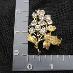 Vintage Coro Brooch Rhinestone Grape Cluster Vine Leaf Gold Tone