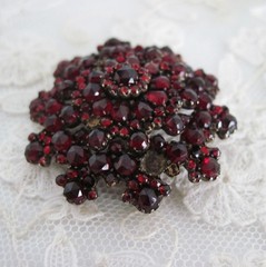Antique Victorian Bohemian Garnet Cluster Brooch Pin Domed AS IS Missing Stones