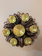 Vintage filigree Bronze Tone Brooch. UV Reactive. 2.5″