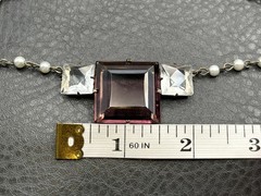 Vintage Art Deco Pearl & Purple Glass Pendant Necklace 925 Silver Clasp READ