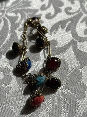 Vintage Egyptian Revival Gemstone Charm Bracelet Gold Tone 6.5”