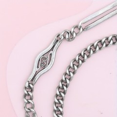Antique Victorian Silver Curb Chain Filigree Bar Link 17″ Clasp Necklace