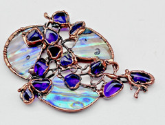 Artisan LG Purple Amethyst Stone Abalone Shell Copper Bezel Set Pendant Handmade