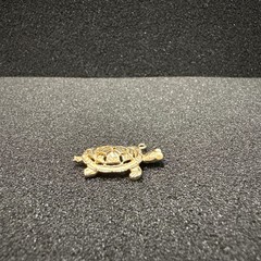 Vintage Detailed Gold Tone Turtle Pendant Pearl Eyes Lucky Tortoise Charm