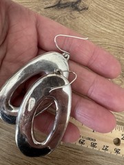 Vintage 925 Sterling Silver Open Oval Dangle Drop Hook Earrings 2.75in No Stone