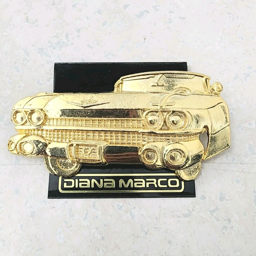 VTG Diana Marco 1959 Cadillac Convertible Pin Brooch Gold-toned Plated Pewter