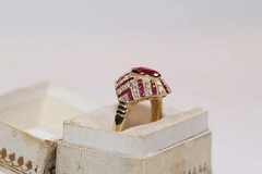 3.2Ct Art Deco Vintage Style Oval Lab Created Ruby Anniversary 14K Gold FN Ring