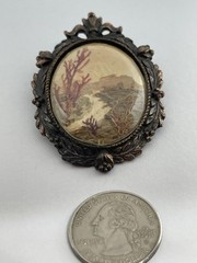 Vintage W. Australia Bark Painting Collage Landscape Copper Color Brooch Pendant