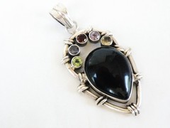 Large Sterling Silver 925 Natural Onyx Gemstone Chunky Statement Pendant
